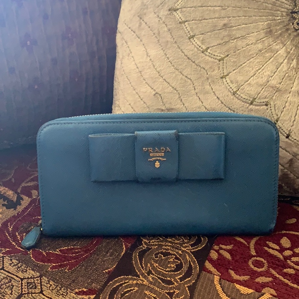 Authentic Prada long zip around bow wallet